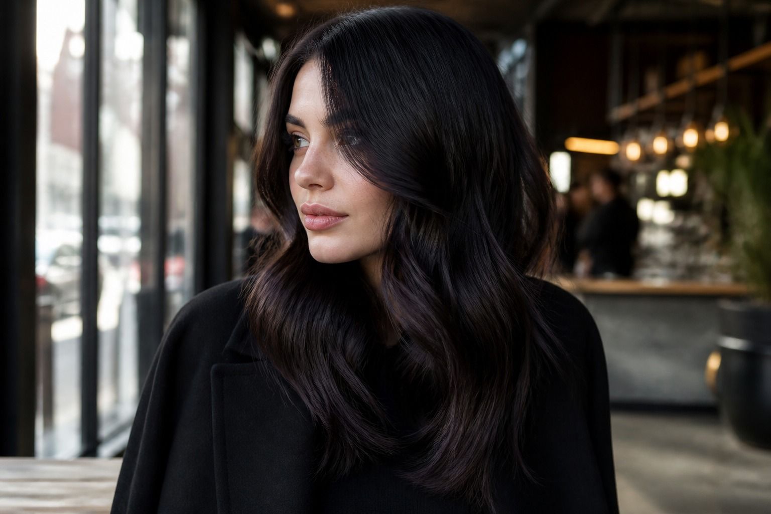 High-contrast cool brunette bob