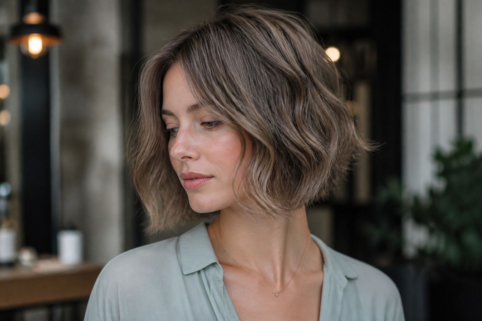 Soft Summer hair colour styled in a layered shoulder length cut